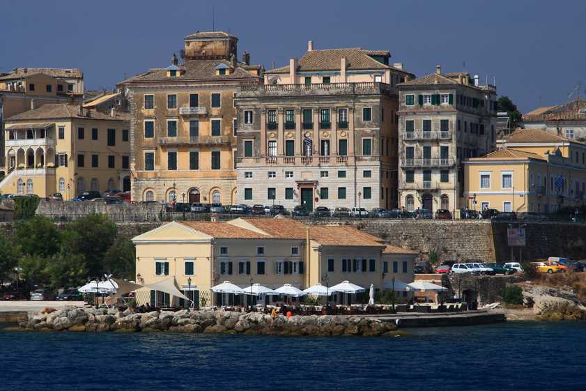 View from the sea at hotels in corfu town center